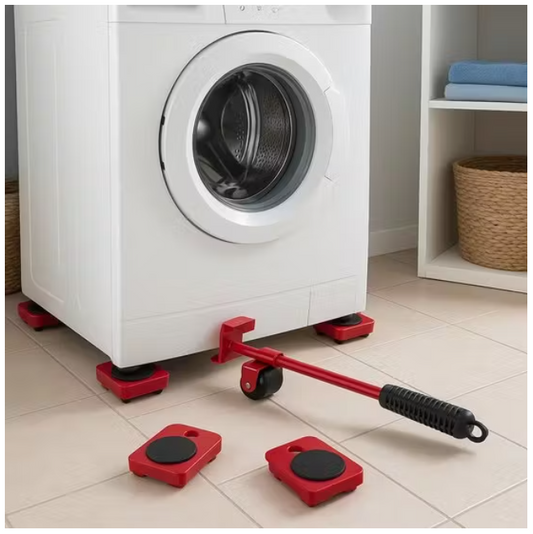 Professionele Meubelroller Set | 5-Delig | Rood | Complete Verhuisoplossing | 4 Rollers & Hefboom voor Zware Meubels