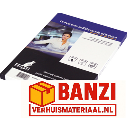 Kangaro | Zelfklevende Etiketten A4 | 5 vellen | 8 etiketten per vel | Labels voor verhuizen