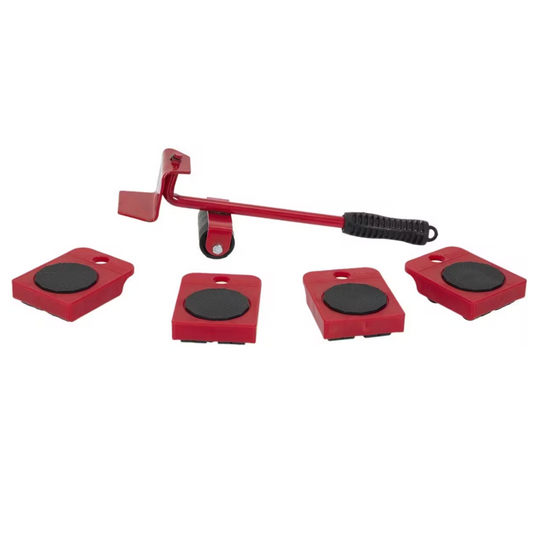 Meubelroller & Transportset 5-delig – Rood – Complete Verhuisset met Hefboom & 4 Rollers – Voor Zware Meubels en Apparaten