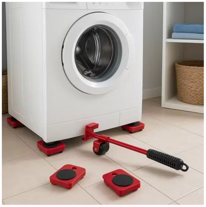 Meubelroller & Transportset 5-delig – Rood – Complete Verhuisset met Hefboom & 4 Rollers – Voor Zware Meubels en Apparaten