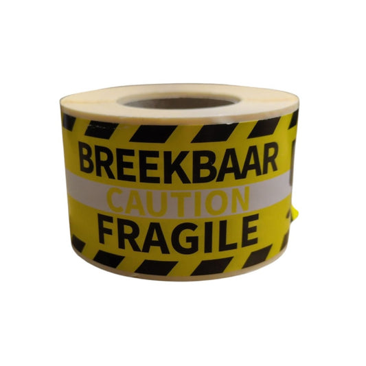 Waarschuwingsetiketten 'Fragile/Caution/Breekbaar' – 250 Stuks per Rol