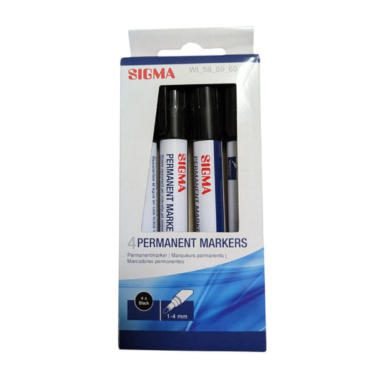 SIGMA Permanent Markers – Ronde Punt – Set van 4 stuks (Zwart / Rood / Blauw)
