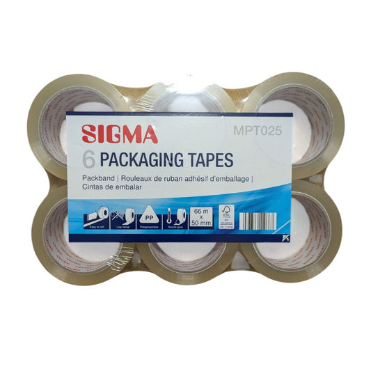 SIGMA Verpakkingstape 50mm x 66m – Bruin – 6 rollen