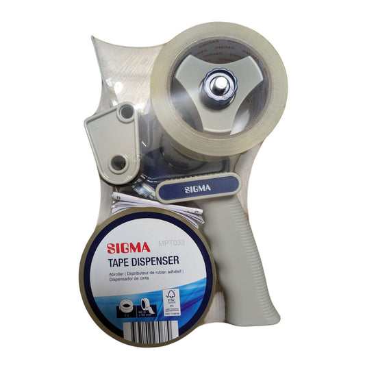 SIGMA Verpakkingstape Set met Ergonomische Dispenser – 2 Rollen Transparant Tape (50 mm x 66 m)
